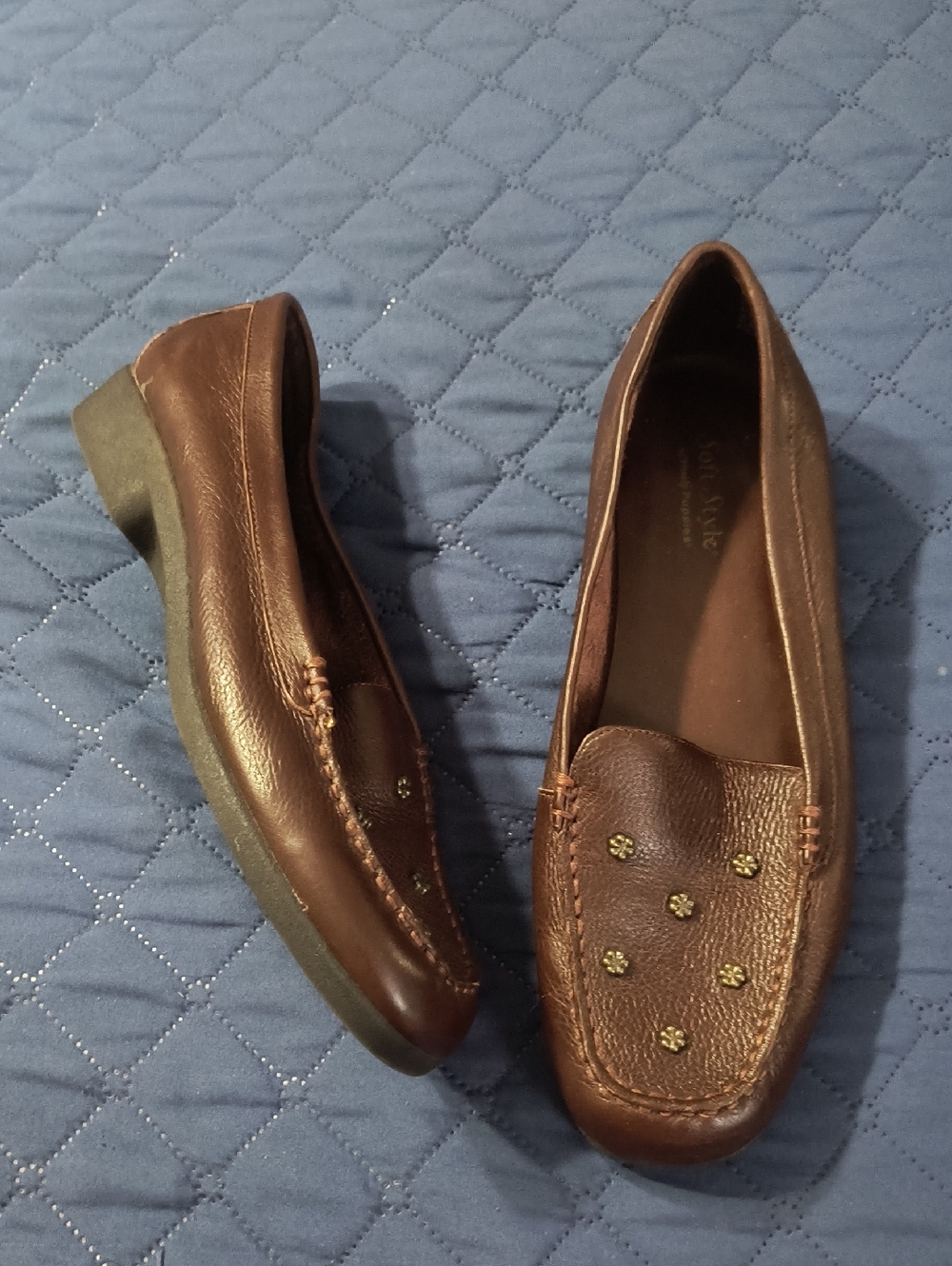 Soft Styl e By Hush Puppies Slip-On Leather Loafers with Gold Stud Accents